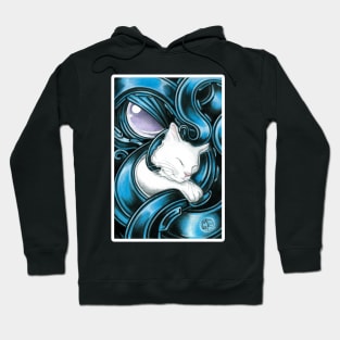 Cthulhu And White Cat Friend - White Outlined Version Hoodie